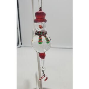Hand Blown Glass Snowman Ornament Solid Red Hat